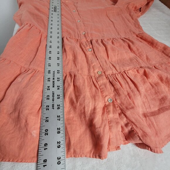 Sigrid Olsen Womens Coral Tiered Button Front Linen Tunic Top Large Roll-Sleeve - Picture 7 of 7